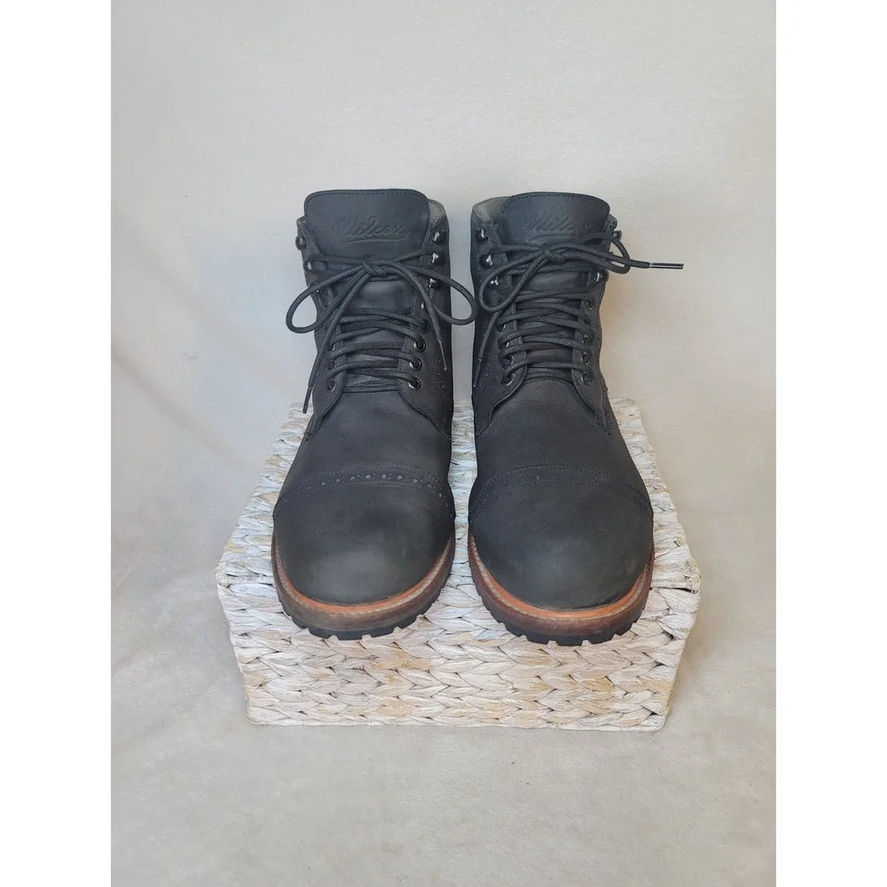 Wilcox Shiloh Black Leather Boots Goodyear Welt Cap Toe Brogue Mens 12  Viking